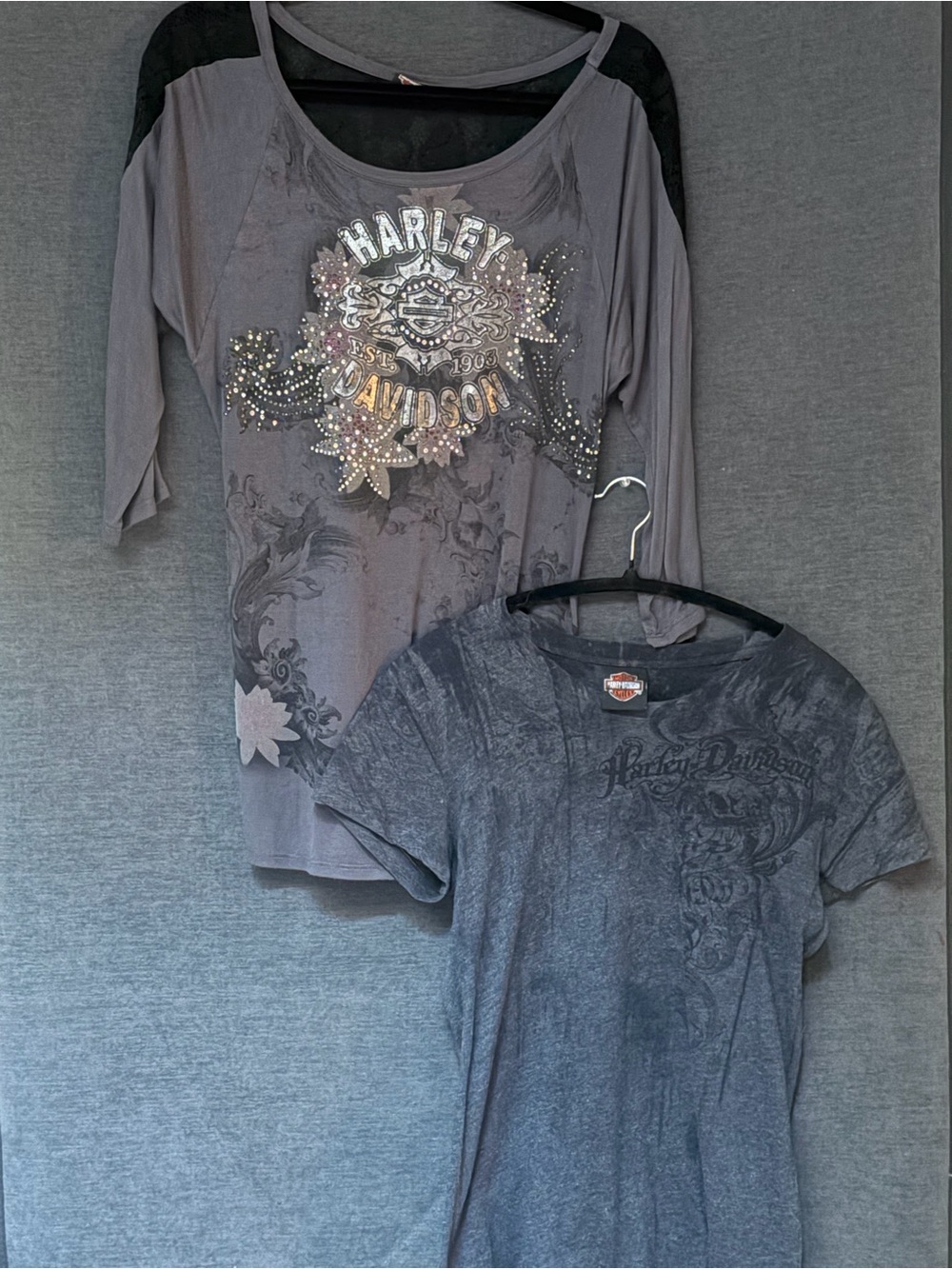 Harley-Davidson Gray and Black Floral Logo Tee Set